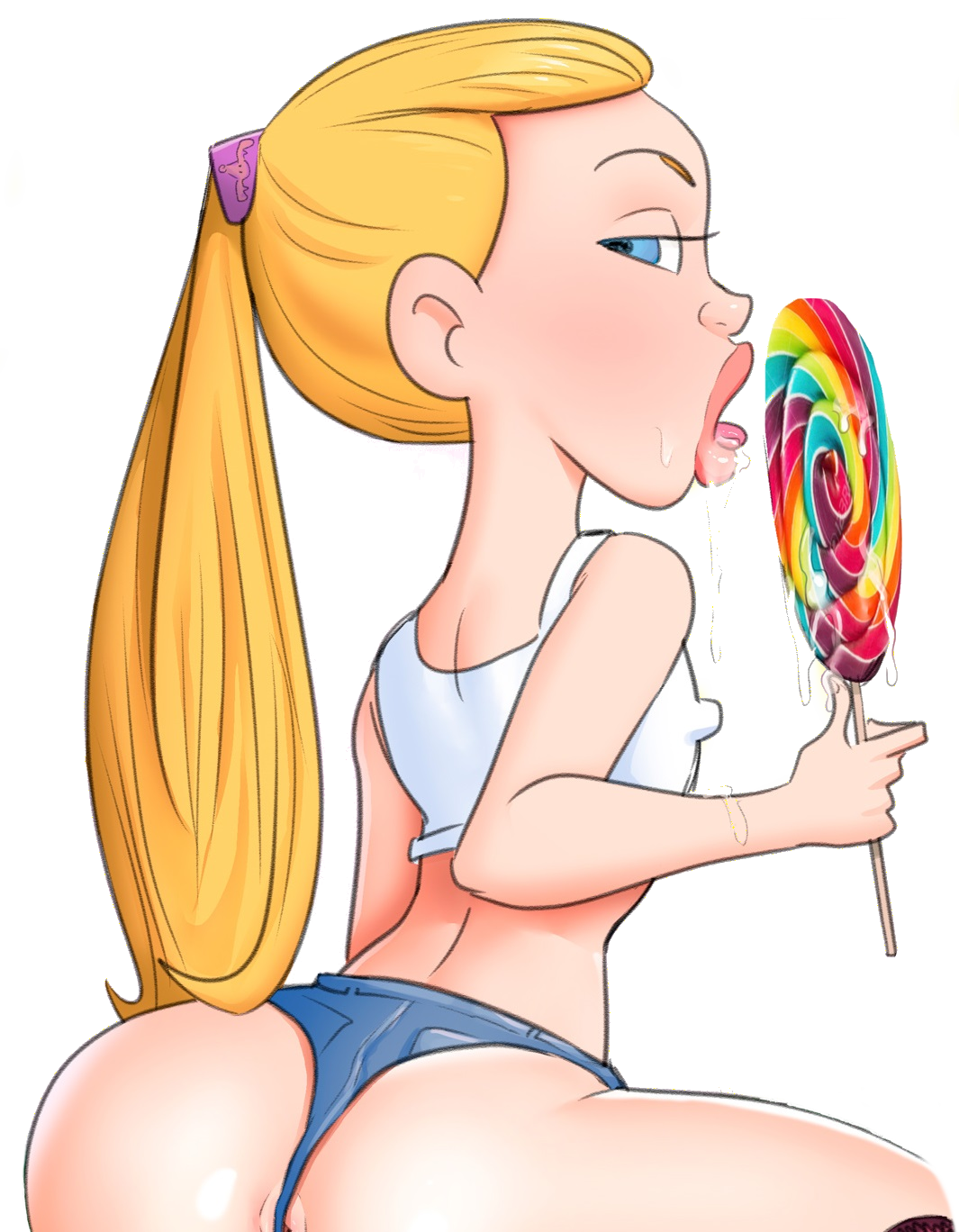 Girl sitting on a wall sucking a lollipop